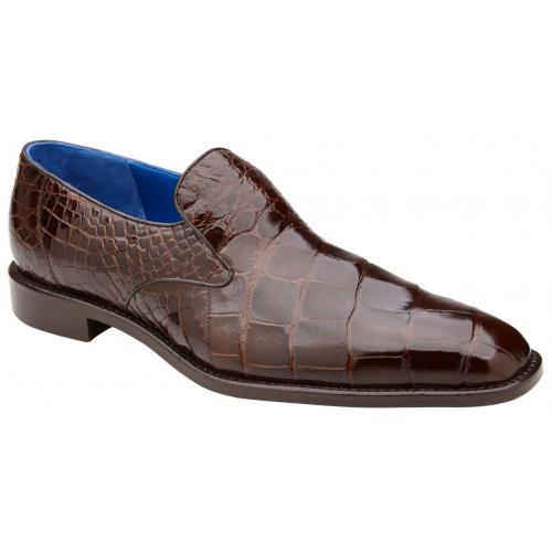 Men's Genuine Alligator Leather Loafers - Chocolate Brown Slip-On Dress Shoes - Belvedere Genova 1   - from alligatorwarehouse.com