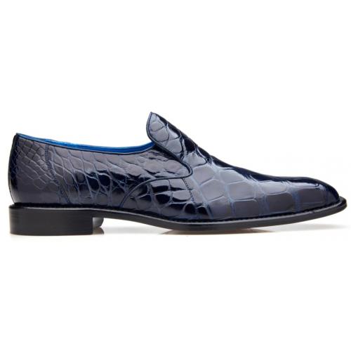 Belvedere Genova Navy Blue Genuine Alligator Slip-On Shoes