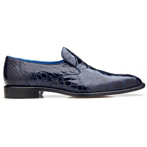 Men's Navy Blue Alligator Loafers - Genuine Leather Slip-On Dress Shoes - Belvedere Genova 2   - from alligatorwarehouse.com