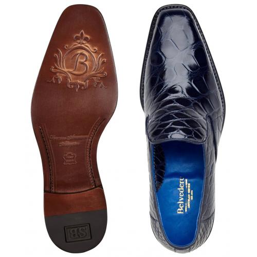 Men's Navy Blue Alligator Loafers - Genuine Leather Slip-On Dress Shoes - Belvedere Genova 3   - from alligatorwarehouse.com