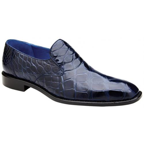 Men's Navy Blue Alligator Loafers - Genuine Leather Slip-On Dress Shoes - Belvedere Genova 1   - from alligatorwarehouse.com