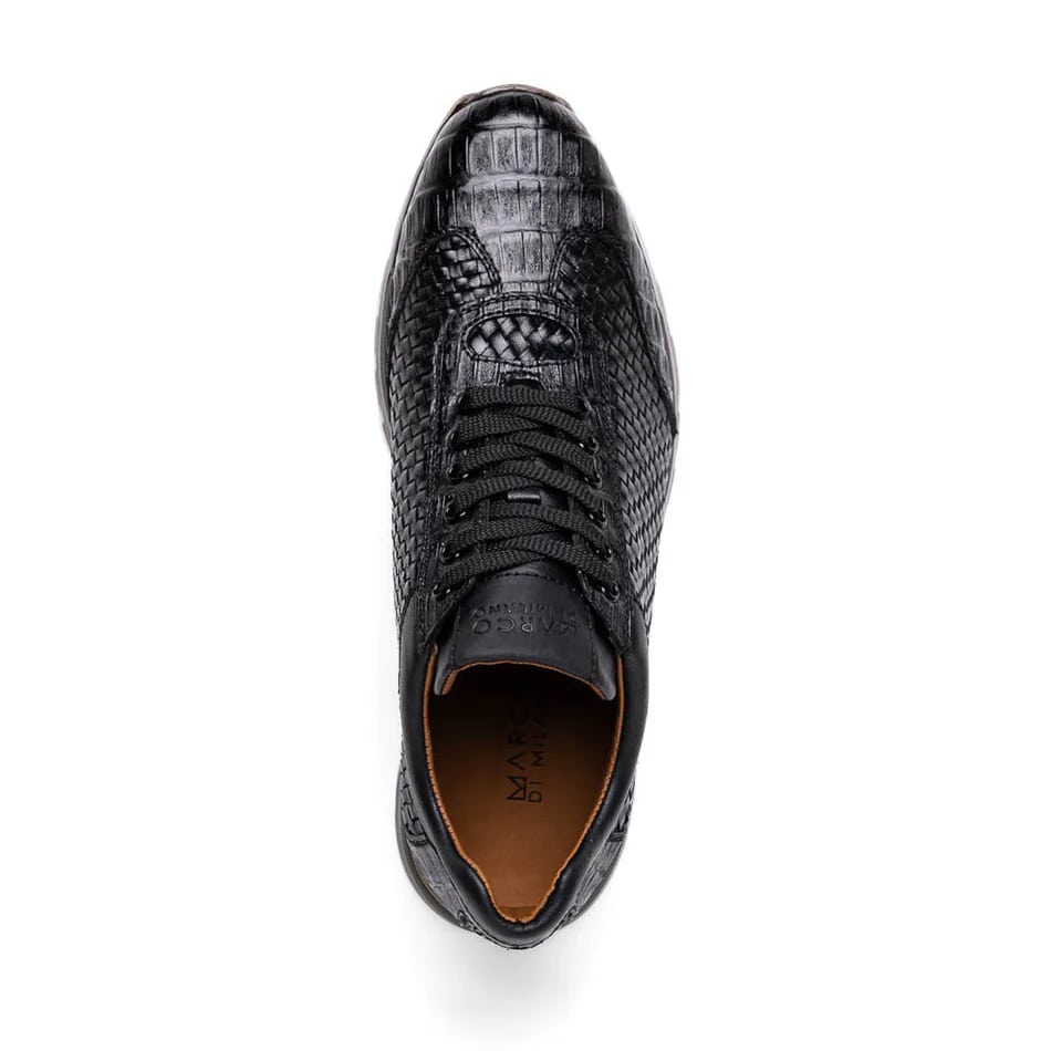 Marco Di Milano Roma Men's Shoes Black Genuine Caiman Crocodile / Woven Leather Fashion Sneakers