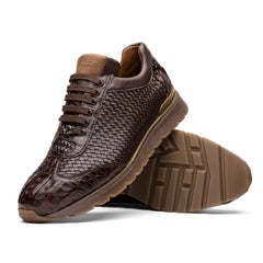 Marco Di Milano Roma Men's Shoes Brown Woven Calfskin / Genuine Caiman Crocodile Fashion Sneaker