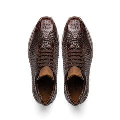 Marco Di Milano Roma Men's Shoes Brown Woven Calfskin / Genuine Caiman Crocodile Fashion Sneaker