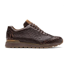 Marco Di Milano Roma Men's Shoes Brown Woven Calfskin / Genuine Caiman Crocodile Fashion Sneaker