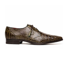 Marco Di Milano Lacio Men's Shoes Wood Green Genuine Caiman Crocodile Dress Derby Oxfords