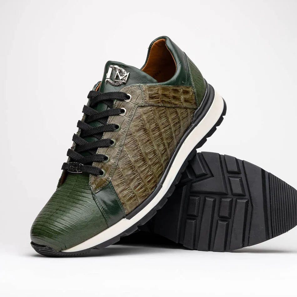 Marco Di Milano Portici Men's Shoes Green & Olive Exotic Lizard / Crocodile Casual Sneakers