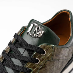 Marco Di Milano Portici Men's Shoes Green & Olive Exotic Lizard / Crocodile Casual Sneakers