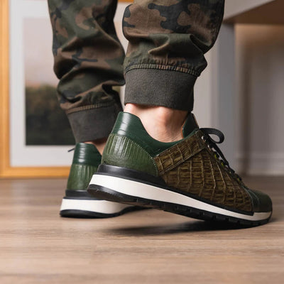 Marco Di Milano Portici Men's Shoes Green & Olive Exotic Lizard / Crocodile Casual Sneakers 6 PORTICI_CAIMAN-LIZARD TEJU_GREEN_8  - from alligatorwarehouse.com