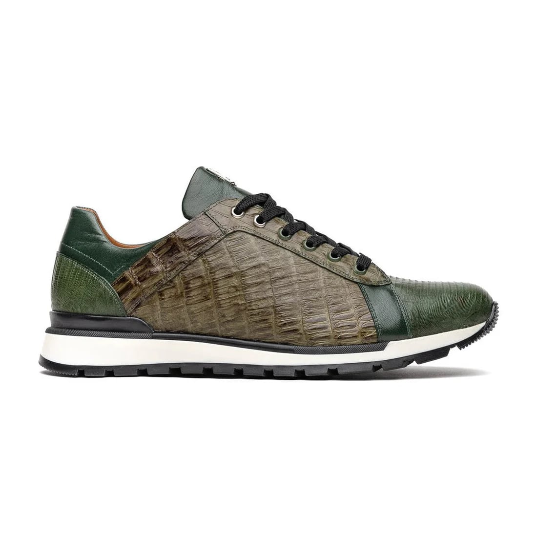 Marco Di Milano Portici Men's Shoes Green & Olive Exotic Lizard / Crocodile Casual Sneakers