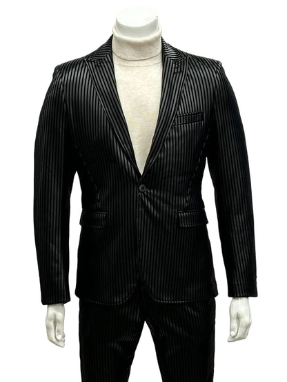 Mens One Button Side Vent Peak Lapel Suit Black