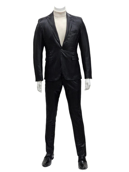 Mens One Button Side Vent Peak Lapel Suit Black