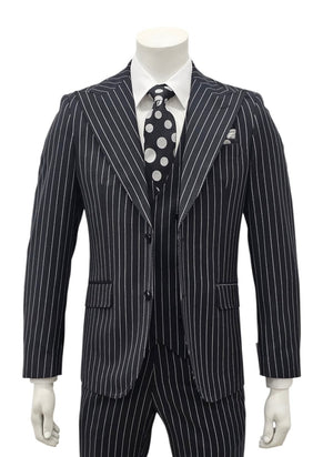 Black Pinstripe Slim Fit 3-Piece Suit — front view