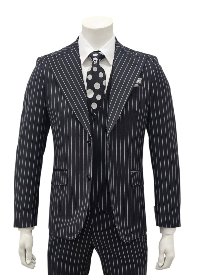 Black Pinstripe Slim Fit 3-Piece Suit — front view
