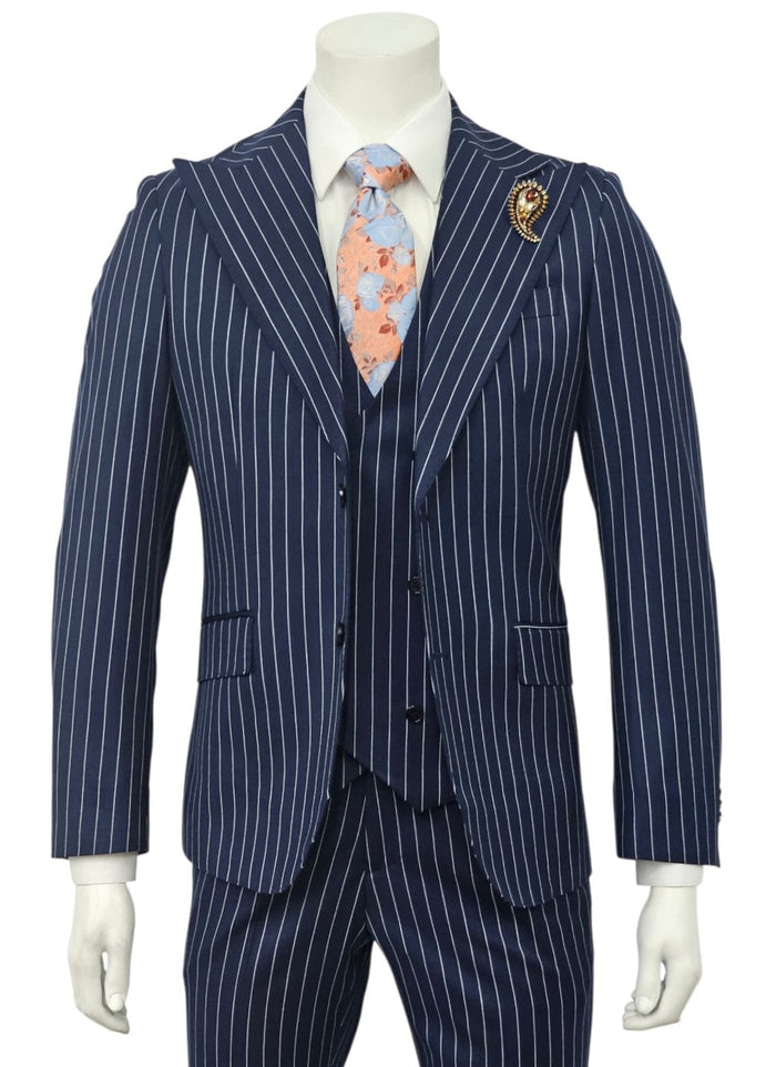 Navy Pinstripe Slim Fit 3-Piece Suit — front view