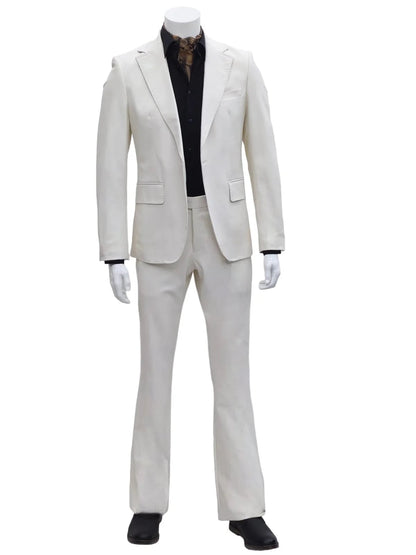 Mens 1 Button Slim Fit Leather Suit Bone