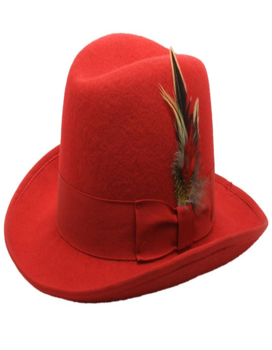 Red Dress Hat 1920s Fedora Style - Mens Classic Gangster Godfather Wool Dress Hat in Red