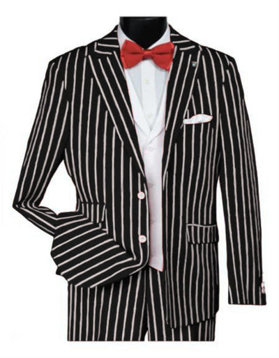 1920s Mens Vested Bold Gangster Pinstripe Suit in Black 1   - from alligatorwarehouse.com