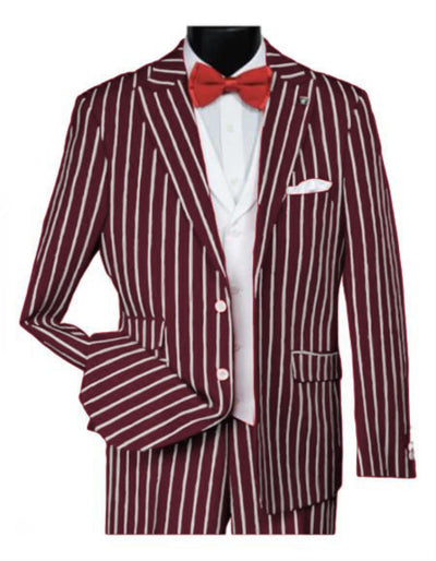 1920s Mens Vested Bold Gangster Pinstripe Suit in Burgundy 1   - from alligatorwarehouse.com