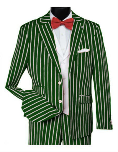 1920s Mens Vested Bold Gangster Pinstripe Suit in Green 1   - from alligatorwarehouse.com