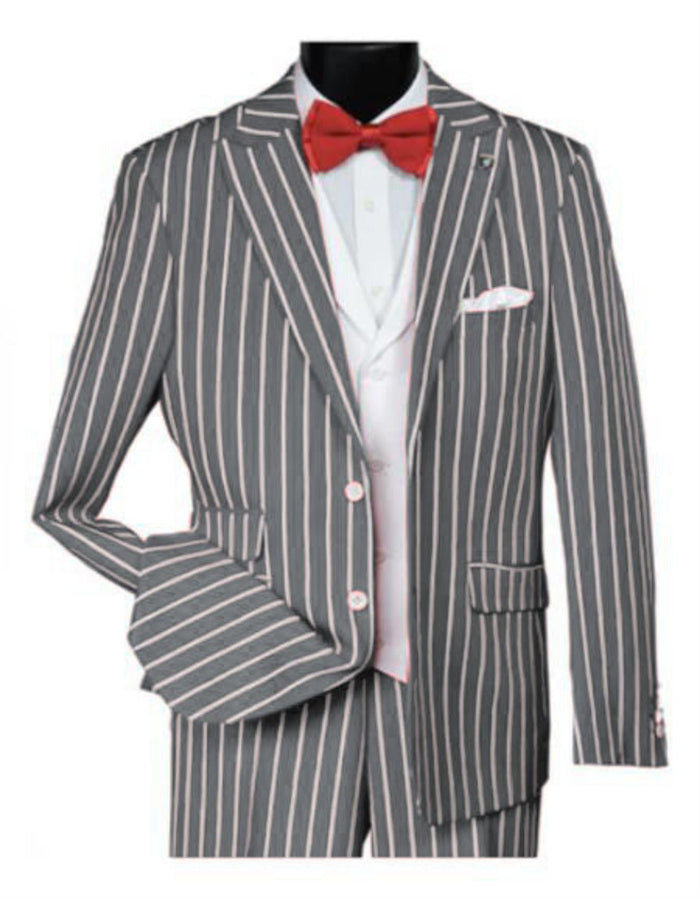 Vintage 1920s Men’s Pinstripe Suit – Silver Vested Bold Gangster Design