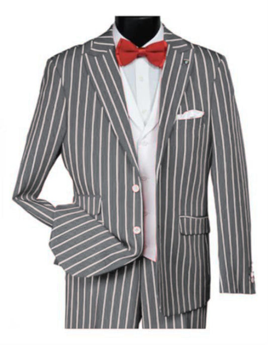 Vintage 1920s Men’s Pinstripe Suit – Silver Vested Bold Gangster Design