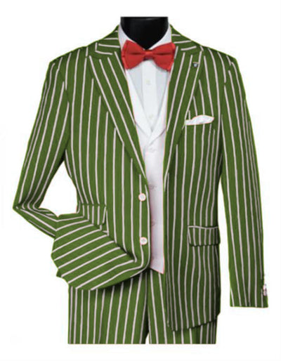 1920s Mens Vested Bold Gangster Pinstripe Suit in Lime 1   - from alligatorwarehouse.com