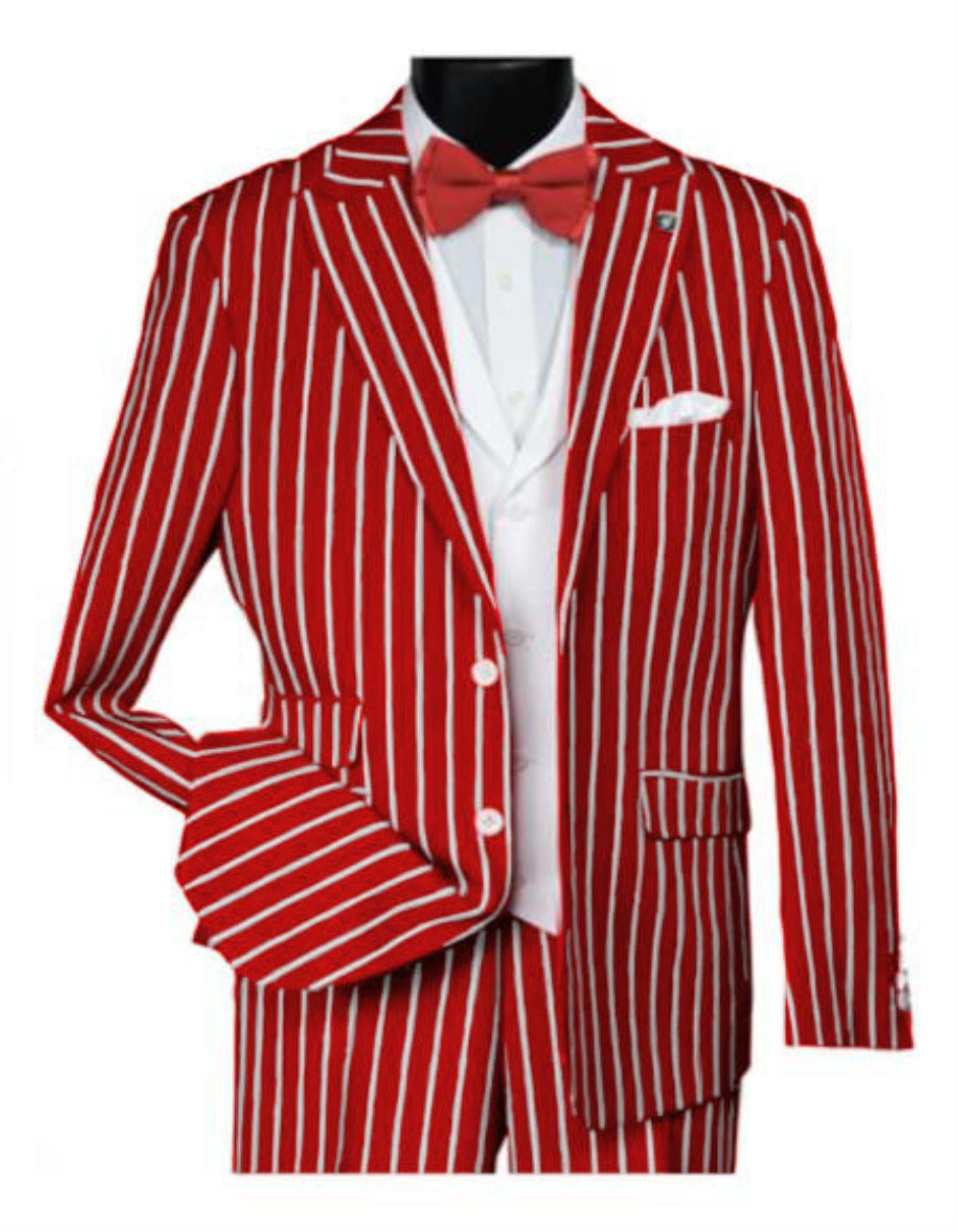 Men’s Bold Red Pinstripe Vested Suit – 1920s Gangster Look
