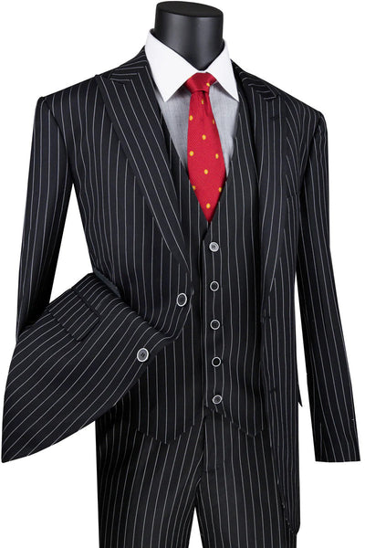 Mens Vested Gangster Pinstripe 1920's Costume Suit in Black 1   - from alligatorwarehouse.com