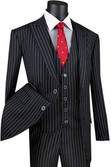 Mens Vested Gangster Pinstripe 1920's Costume Suit in Black