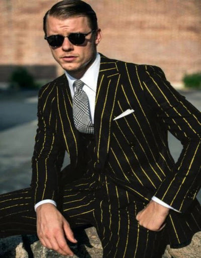 Mens  Black Chalk Pinstripe Gangster suit - 1920s suit - Mobster Suit 1 BY-0008  - from alligatorwarehouse.com