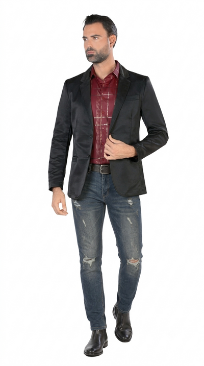 Mens Cowboy Blazer - Western Jacket in Color "Black" Ultra Slim Fitted (Buy 1 Size UP)