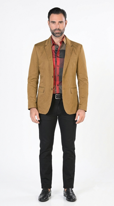 Mens Cowboy Blazer - Western Jacket in Color "Mustard" Ultra Slim Fitted (Buy 1 Size UP)