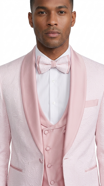 Pink Patterned Tuxedo Set with Shawl Lapel – Wedding & Prom