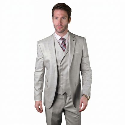 Mens Ticket Pocket Peak Lapel Double breasted Vest 100% Wool Tom Ford Style Modern Fit in Color "Gray" By Statement