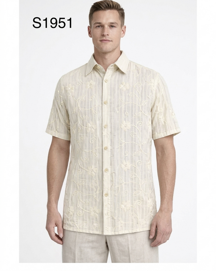 Men’s Cream Abstract Stripe Walking Suit Set, 2 Piece Short Sleeve Casual Summer Outfit