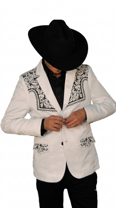 Mens Cowboy Blazer - Western Jacket in Color "White" Ultra Slim Fitted (Buy 1 Size UP)