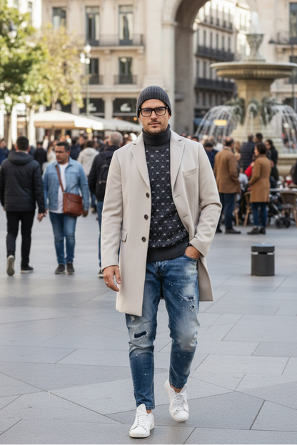 Light Tan Overcoat - Beige Sand Color Light Wool Carcoat