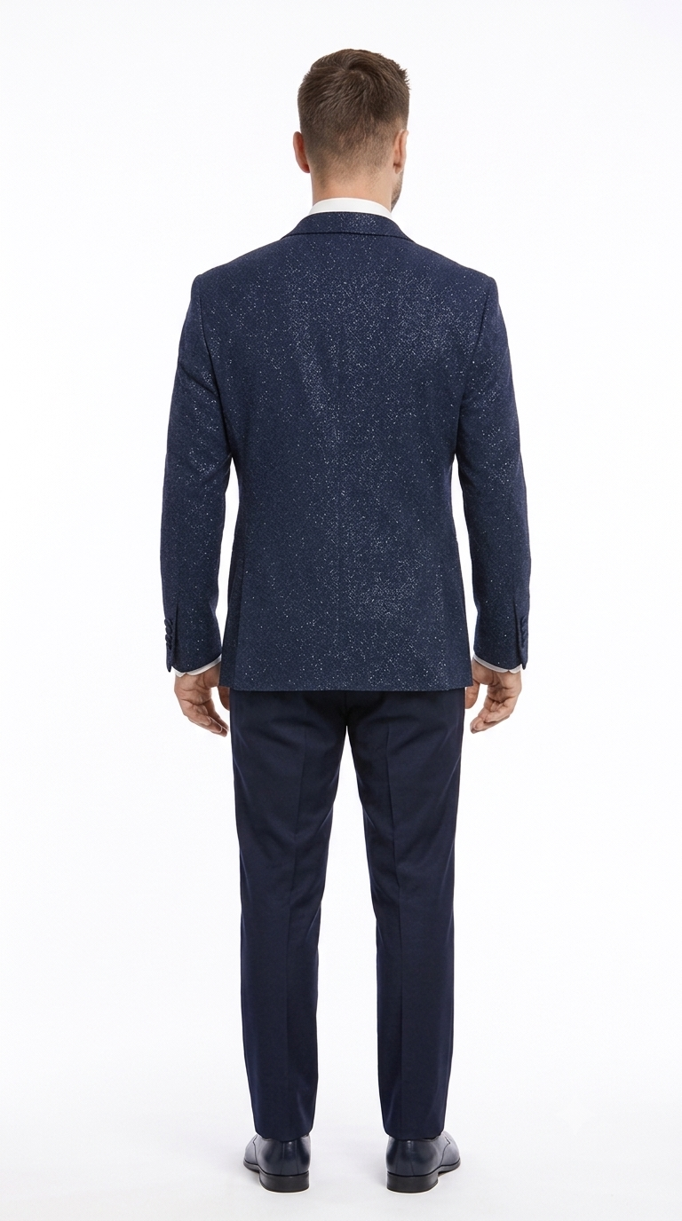 Mens Navy Blue Tuxedo Sparkly Shiny Dinner Jacket + Pants