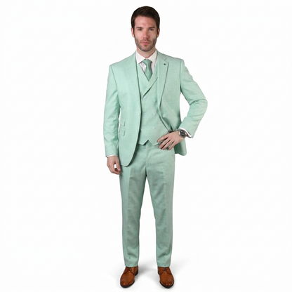 Mens Ticket Pocket Peak Lapel Double breasted Vest 100% Wool Tom Ford Style Modern Fit in Color "Mint" By Statement