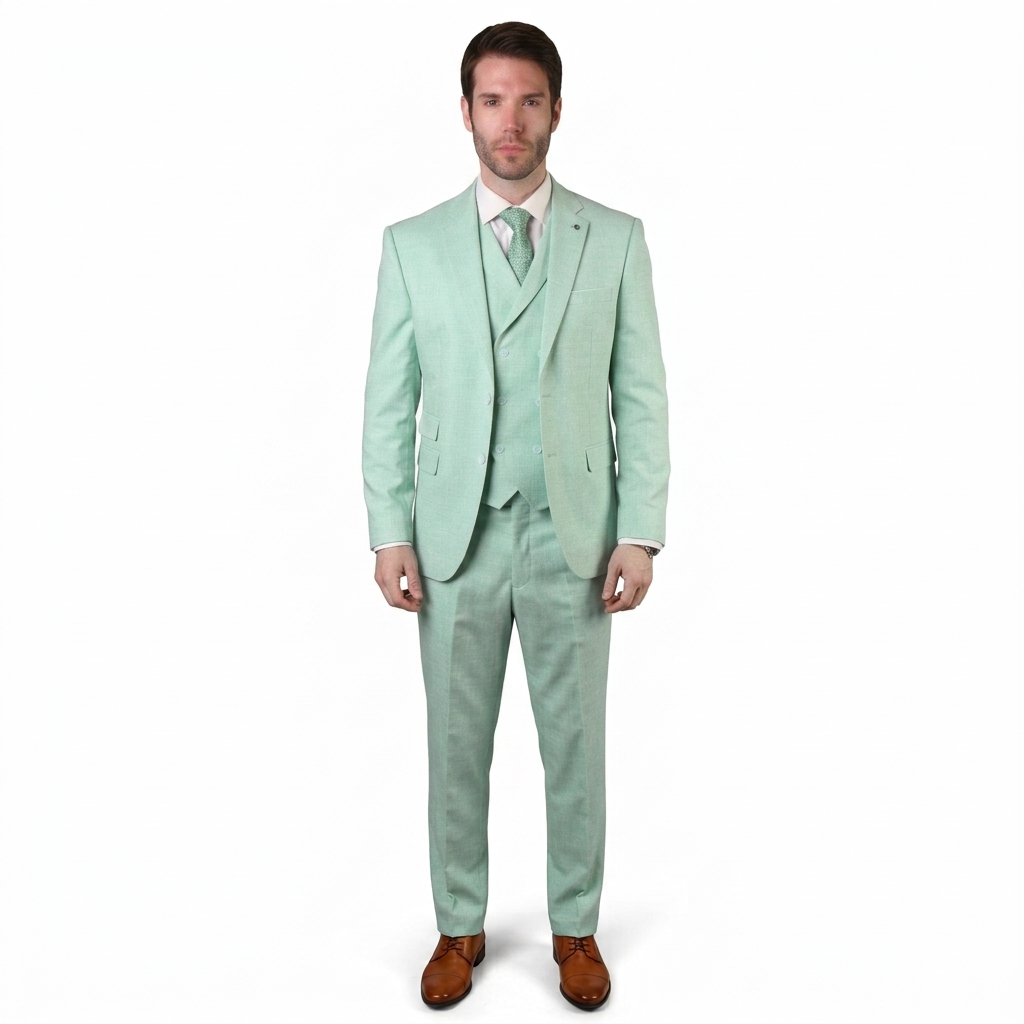 Mens Ticket Pocket Peak Lapel Double breasted Vest 100% Wool Tom Ford Style Modern Fit in Color "Mint" By Statement