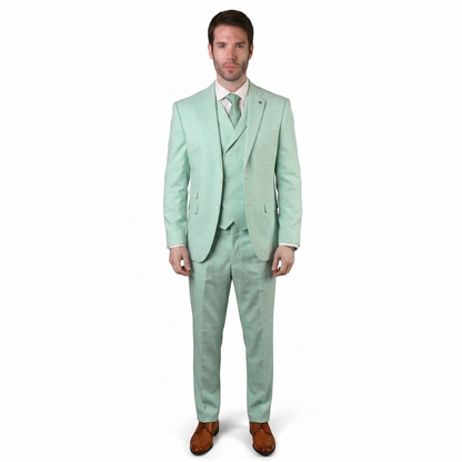 Mens Ticket Pocket Peak Lapel Double breasted Vest 100% Wool Tom Ford Style Modern Fit in Color "Mint" By Statement