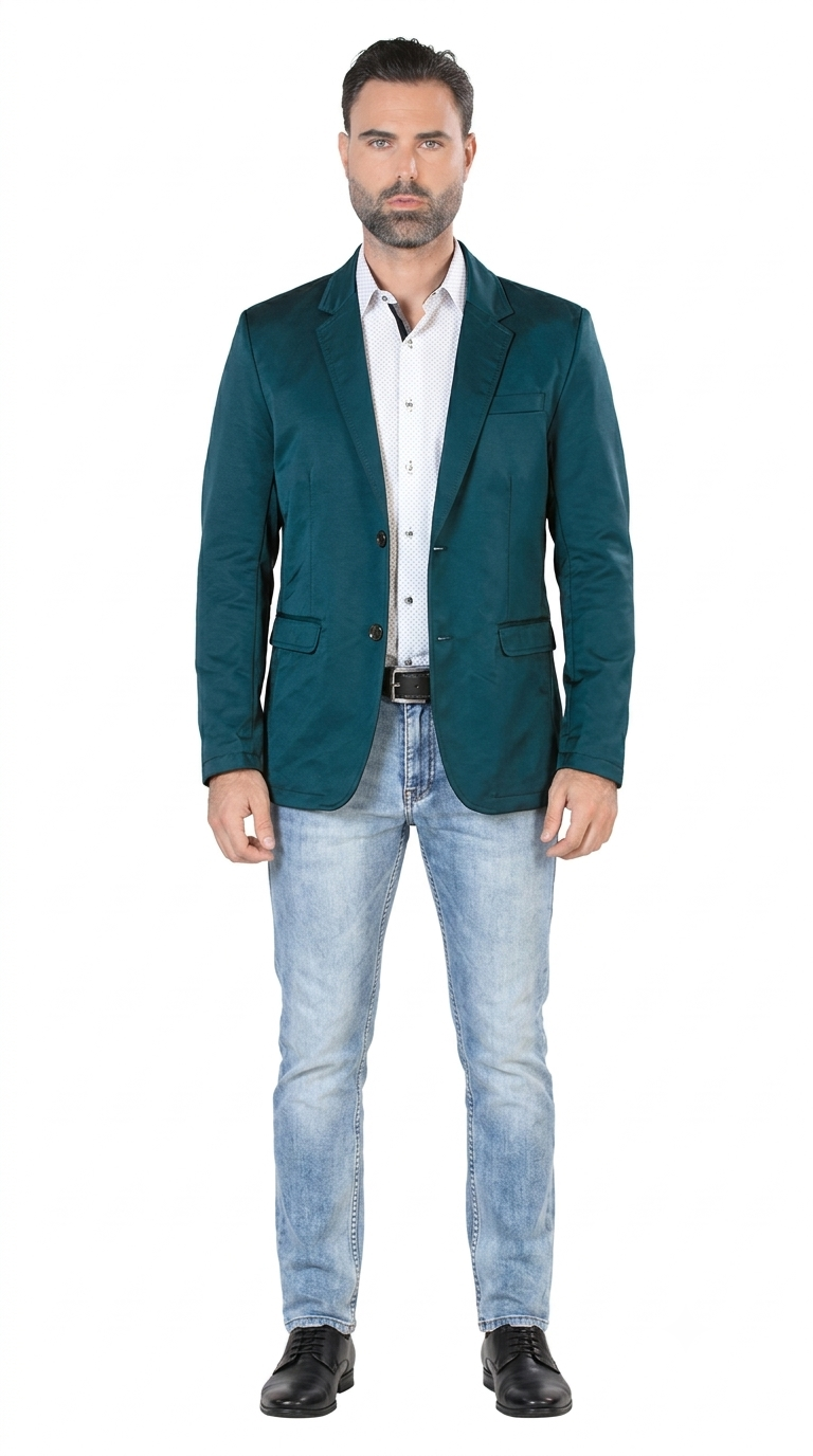 Mens Cowboy Blazer - Western Jacket in Color "Teal" Ultra Slim Fitted (Buy 1 Size UP)