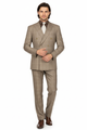 Mens Classic Wool Feel Double Breasted Glen Plaid Suit in Tan