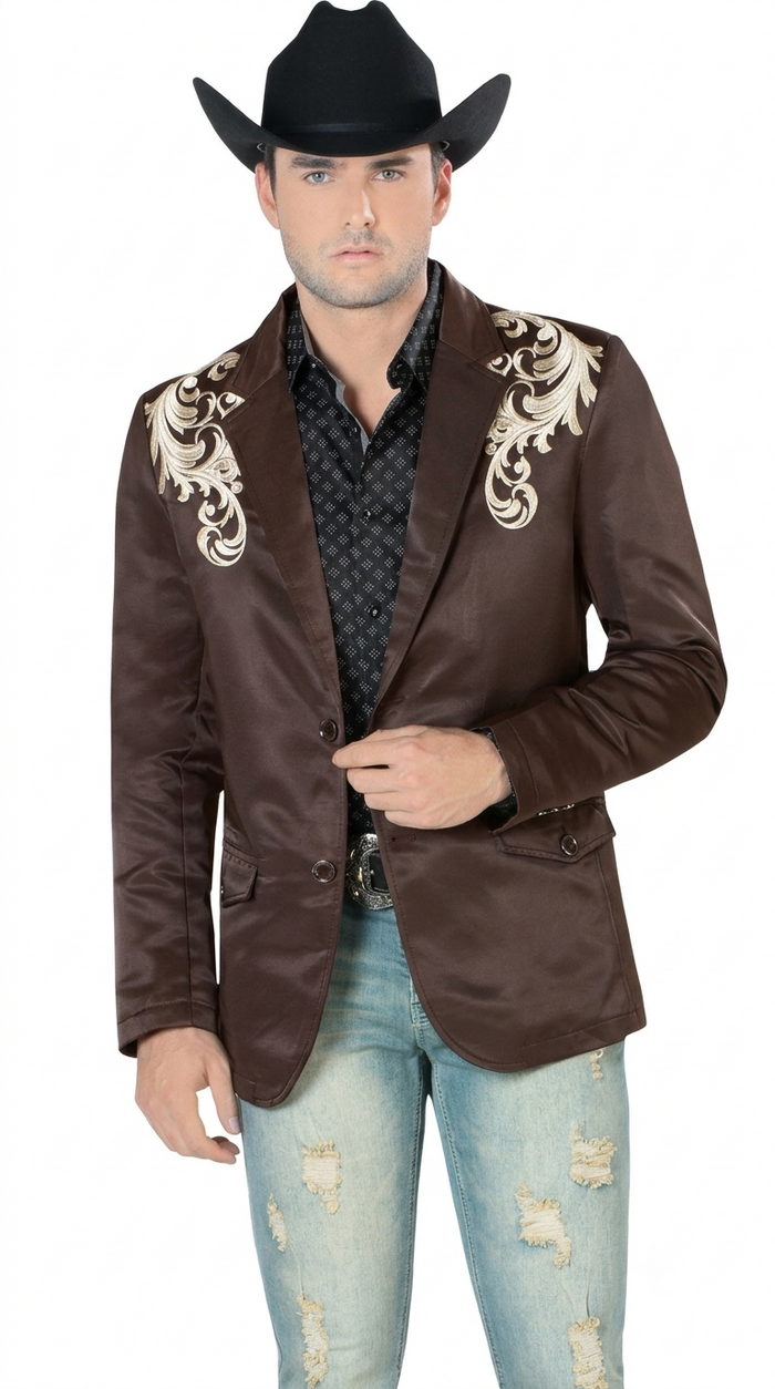 Mens Cowboy Blazer - Western Jacket in Color "Brown" Ultra Slim Fitted (Buy 1 Size UP)
