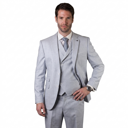 Mens Ticket Pocket Peak Lapel Double breasted Vest 100% Wool Tom Ford Style Modern Fit in Color "Powder" By Statement