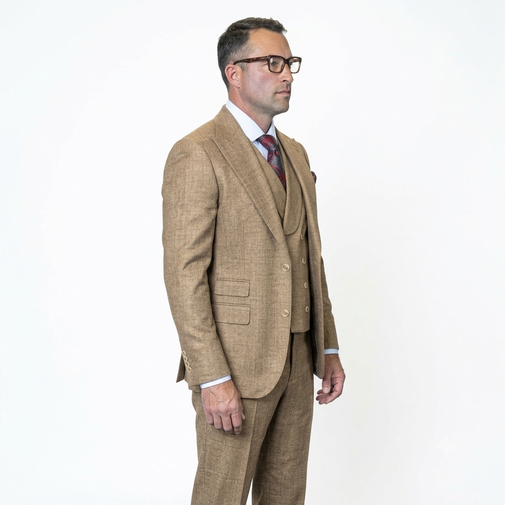 Mens Ticket Pocket Peak Lapel Double breasted Vest 100% Wool Tom Ford Style Modern Fit in Color "Bronze" By Statement