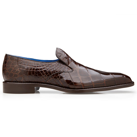 Men's Belvedere Genova Genuine Alligator Slip On Loafer Dress Shoe in Brown