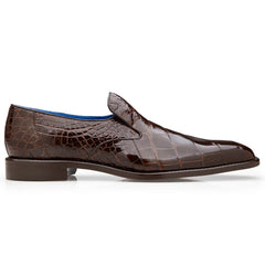 Men's Belvedere Genova Genuine Alligator Slip On Loafer Dress Shoe in Brown