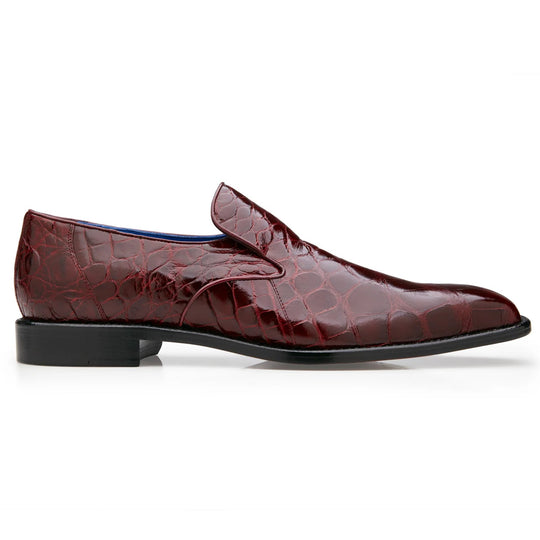 Men's Belvedere Genova Genuine Alligator Slip On Loafer Dress Shoe in Burgundy